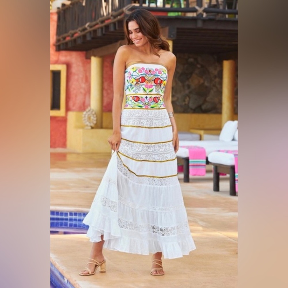 Boston Proper White Maxi Dress with Colorful Floral Embroidery - Picture 4 of 13